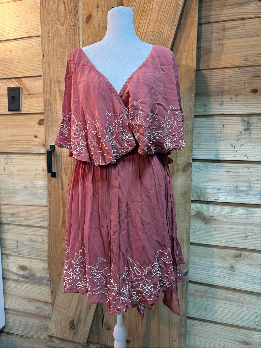 Free People Embellished Dusty Rose V-Neck Dress